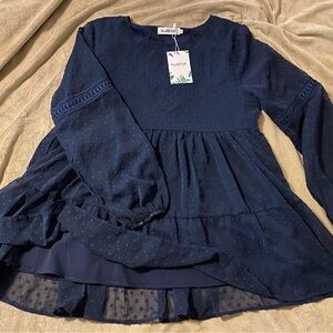 Navy Blue Long Sleeve Blouse